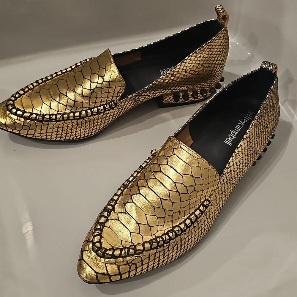 Jeffrey Campbell Metallic Gold Leather Loafers